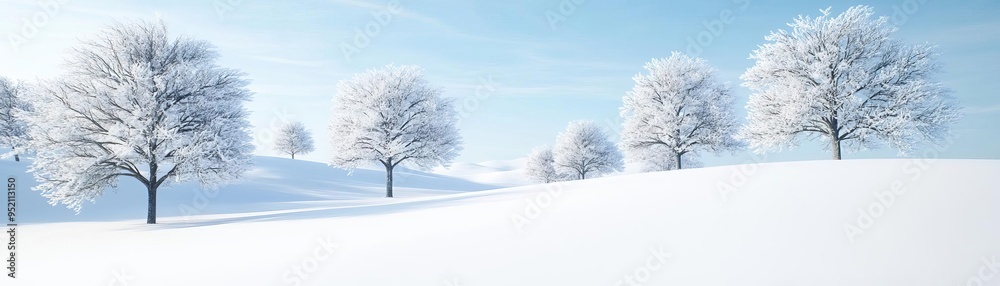 Snow-covered trees in the morning light, fresh snow sparkling under the rising sun, peaceful winter dawn Snow-covered trees in the morning light, fresh snow sparkling under the rising sun, peaceful winter dawn