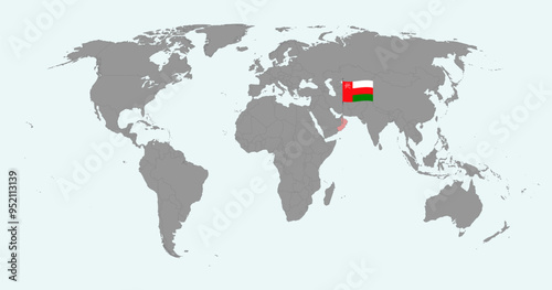 Pin map with Oman flag on world map. Vector illustration.