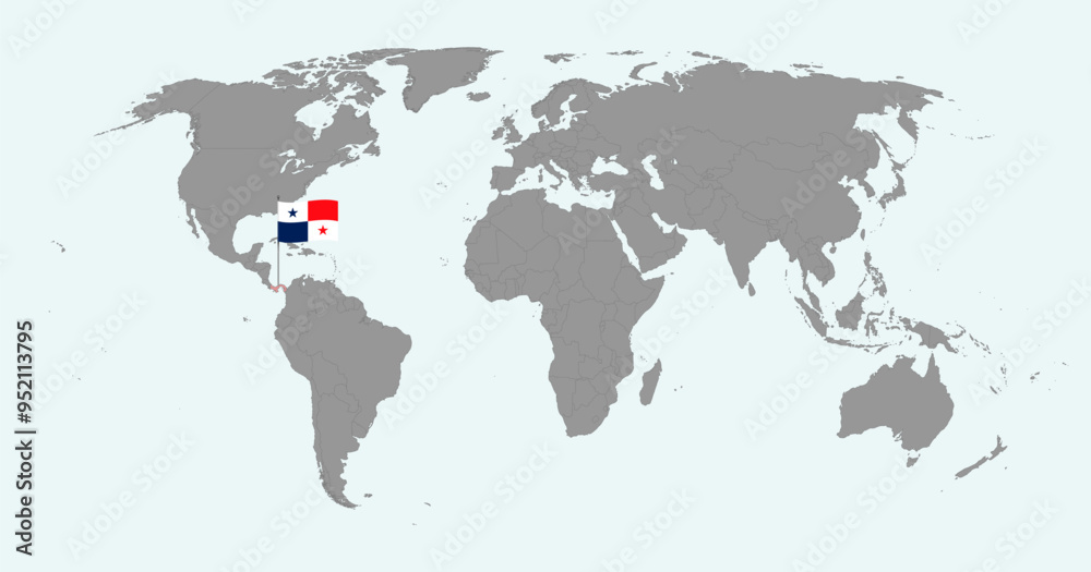 Naklejka premium Pin map with Panama flag on world map. Vector illustration.