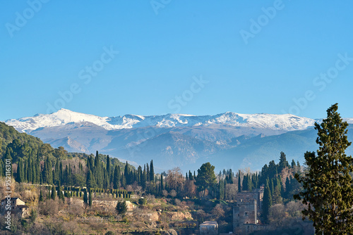 Sierra Nevada mountain seen from Granada, Spain