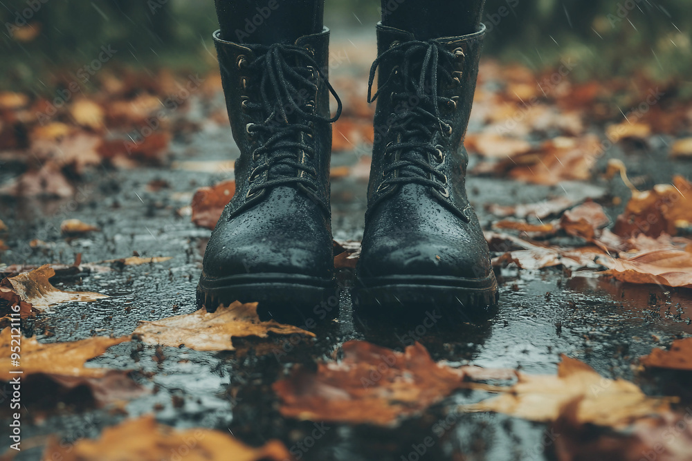 Dramatic quiet autumn scene, sad minded person contemplating rainy day, Generative AI Dramatic quiet autumn scene, sad minded person contemplating rainy day, Generative AI