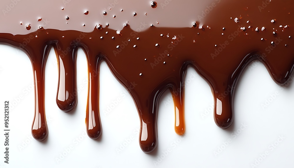Melted chocolate drizzled on white background. Melted chocolate drizzled on white background.