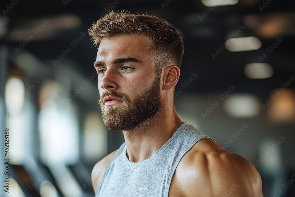 Obraz premium Sporty man running on treadmill in modern gym
