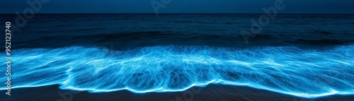 Bioluminescent dinoflagellates illuminating the dark ocean waters with their ethereal blue glow photo