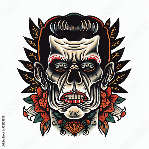 frankenstein very simple traditional tattoo flash styles illustration