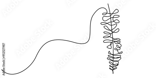 One continuous line drawing of beautiful Fuji flower with leaf. Wisteria flower is one of species of woody climbing bines. Natural plant in spring and early summer. Pro Vector illustration