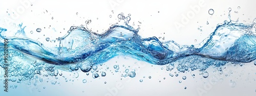 Water wave with bubbles on a white background, isolated, banner, mockup, template, close-up.