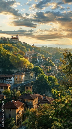 Cityscape of the seaside with beautiful views of residential buildings on the mountain. photo