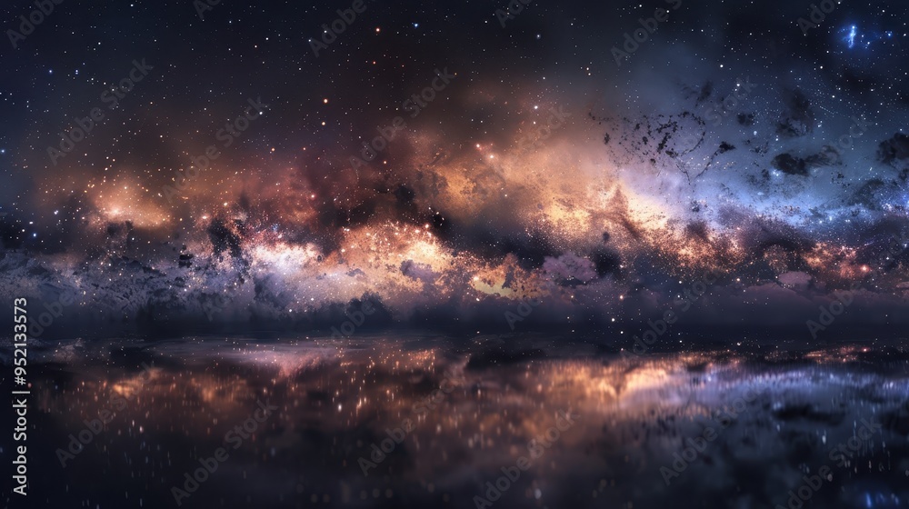 Digital representation of a nebula, characterized by its vibrant colors and starry backdrop Digital representation of a nebula, characterized by its vibrant colors and starry backdrop