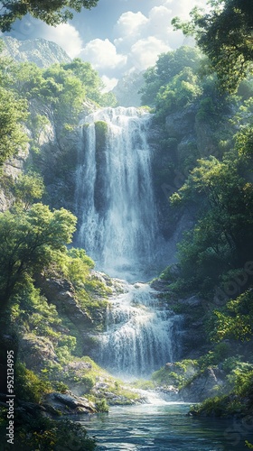 Breathtaking tropical waterfall with crystal-clear waters and lush surroundings wallpaper
