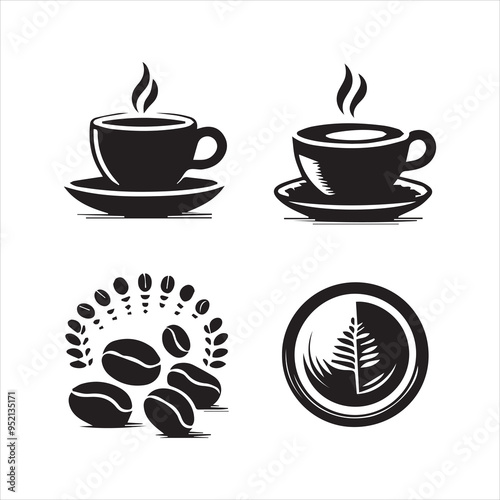 Print Coffee Beans Black silhouette vector in white background 
