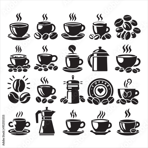 Print Coffee Beans Black silhouette vector in white background 