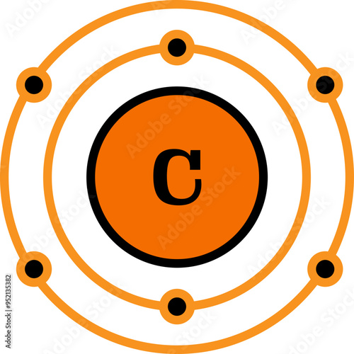 Carbon (C) Bohr Atomic Model, Atomic Number 6
