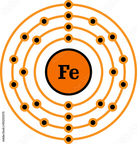 Iron (Fe) Bohr Atomic Model, Atomic Number 26
