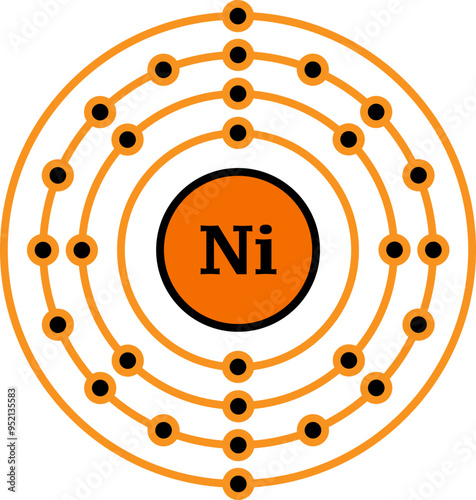 Nickel (Ni) Bohr Atomic Model, Atomic Number 28
