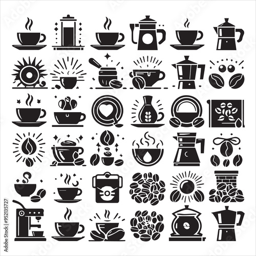 Print Coffee Beans Black silhouette vector in white background 