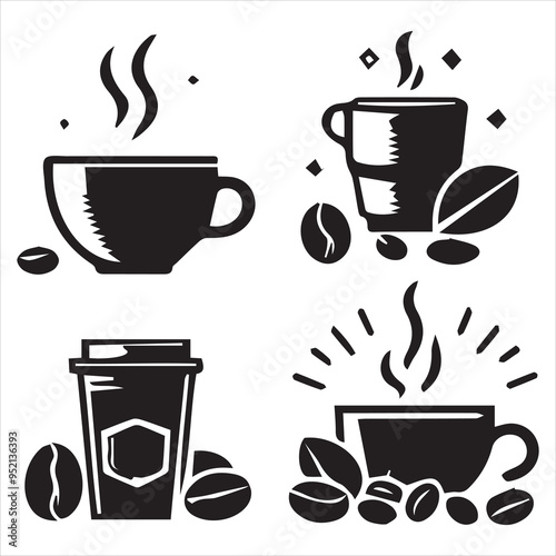 Print Coffee Beans Black silhouette vector in white background 
