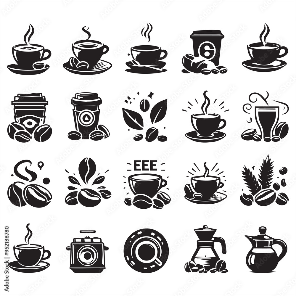Print Coffee Beans Black silhouette vector in white background 
