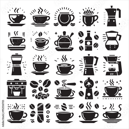 Coffee Beans Black silhouette vector in white background 