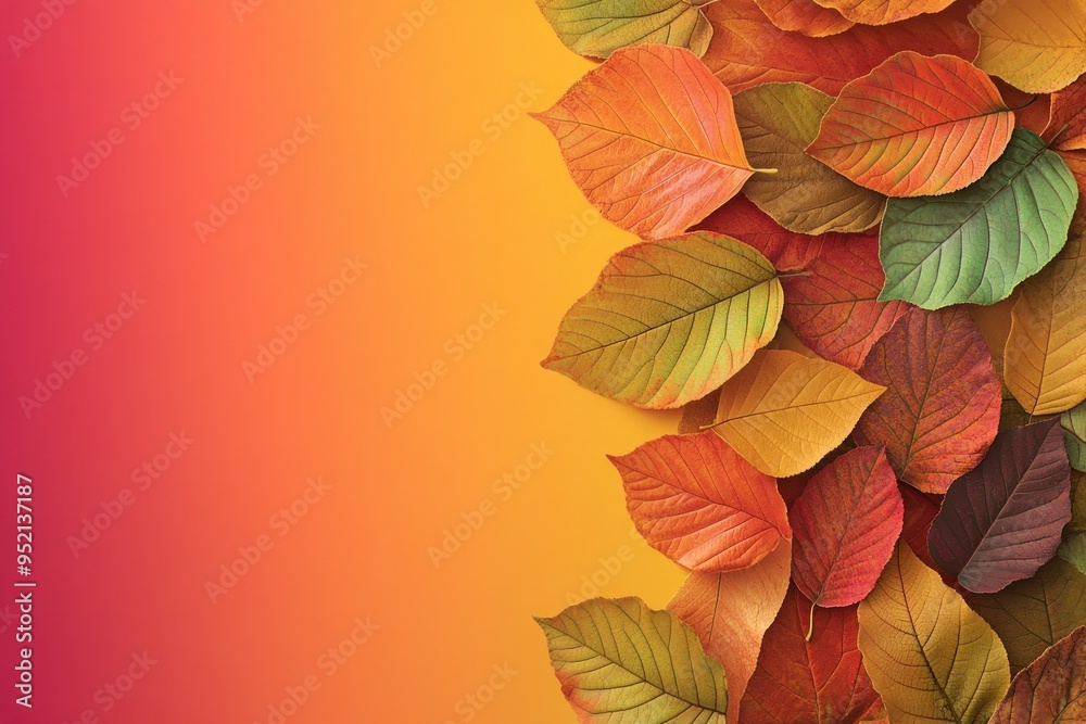 Fototapeta premium Vibrant Autumn Leaves on a Warm Gradient Background