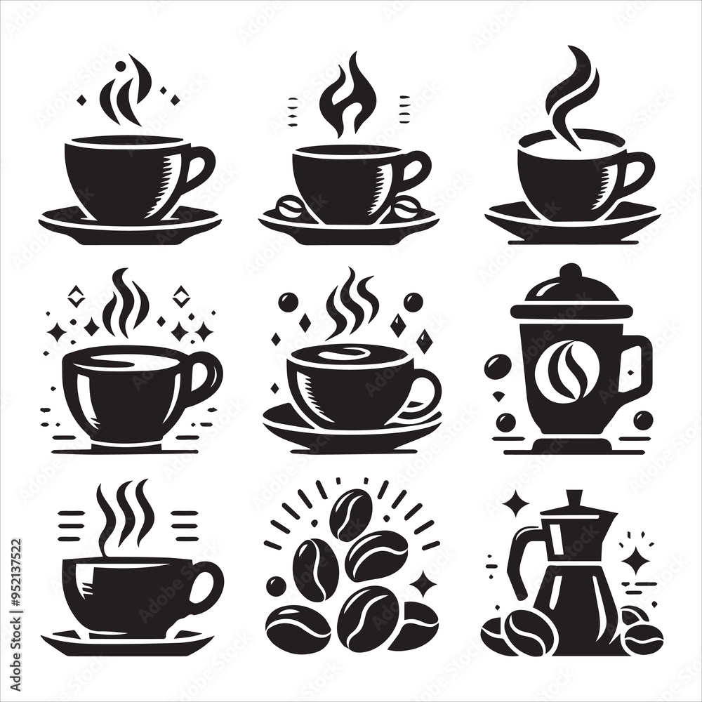 Obraz premium Print Coffee Beans Black silhouette vector in white background 