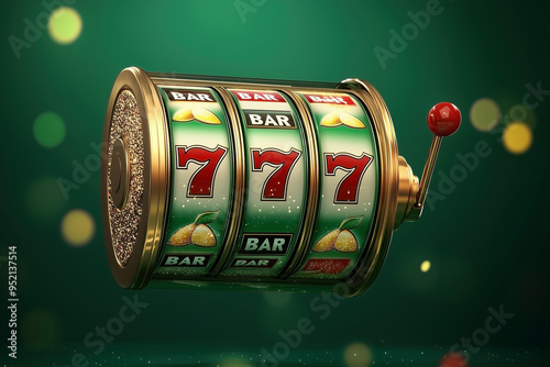 Casino flying slot machine on a green background