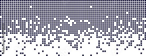Digital background with dissolving rectangular dots and gradient mosaic texture. Abstract background of white and black pixels. Vector illustration of a grid of geometric square elements.
