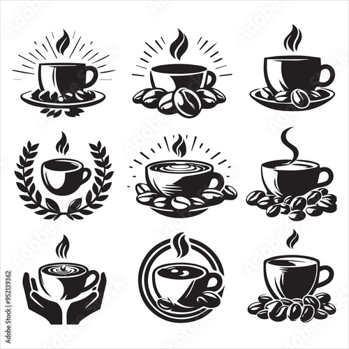 Coffee Beans Black silhouette vector in white background 