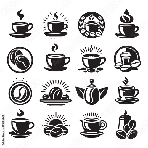 Coffee Beans Black silhouette vector in white background 