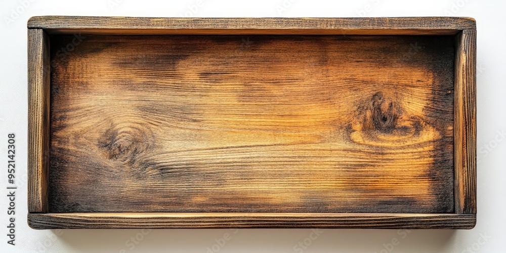 Obraz premium Rustic Wooden Tray on a White Background