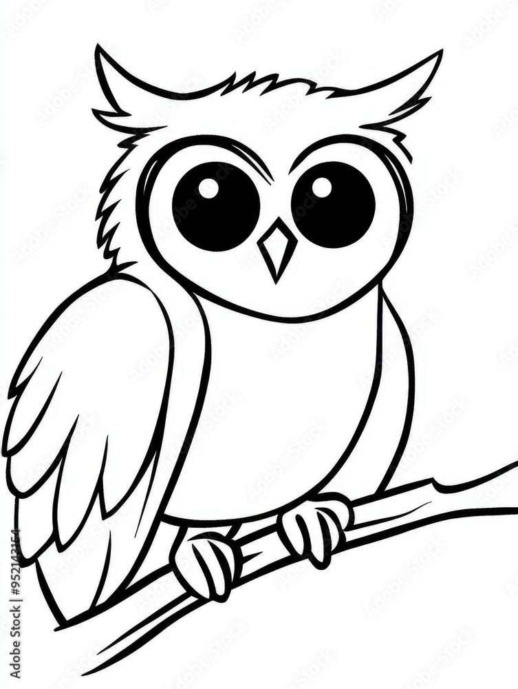 Fototapeta premium A charming and simple owl coloring page designed for young children, perfect for creative expression and fine motor skill development
