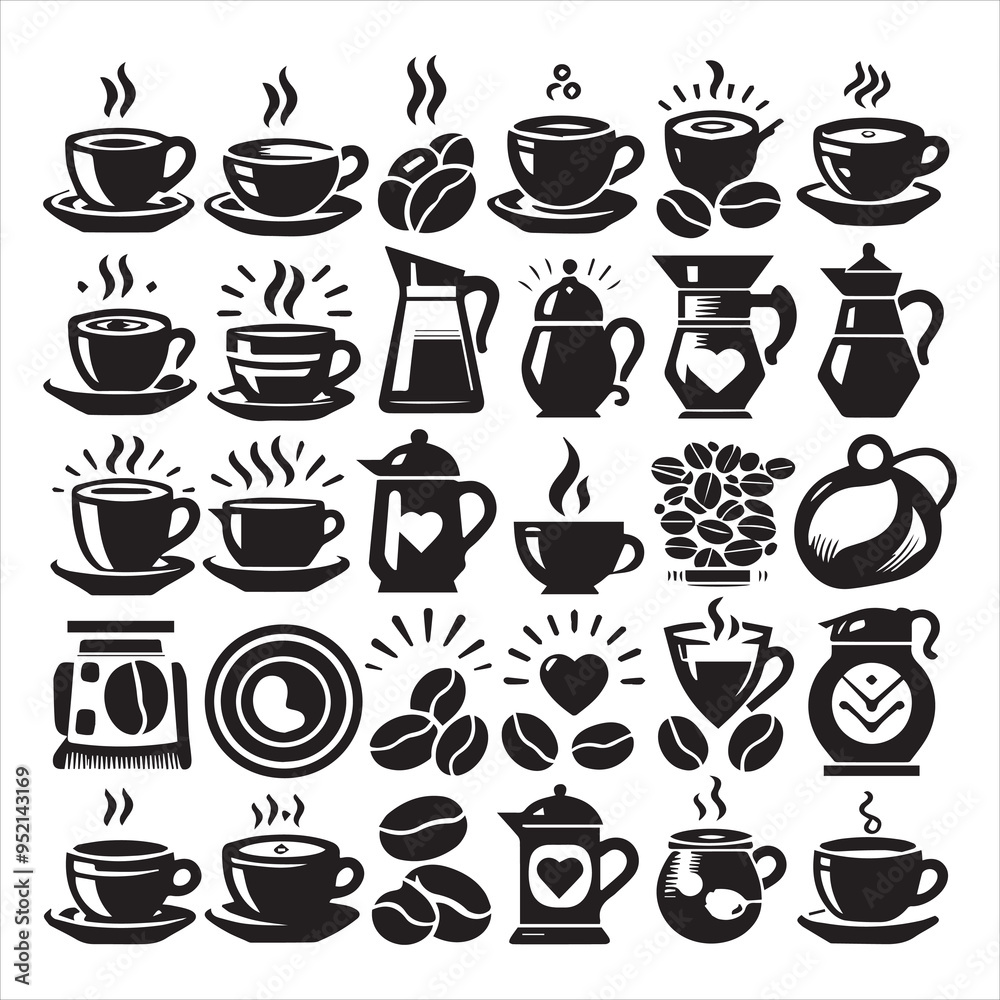 Print Coffee Beans Black silhouette vector in white background 
