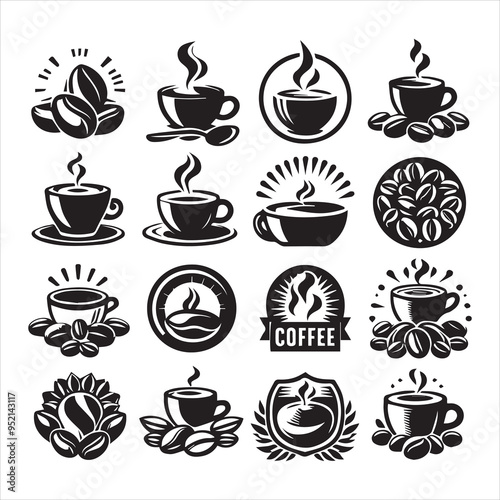 Print Coffee Beans Black silhouette vector in white background 
