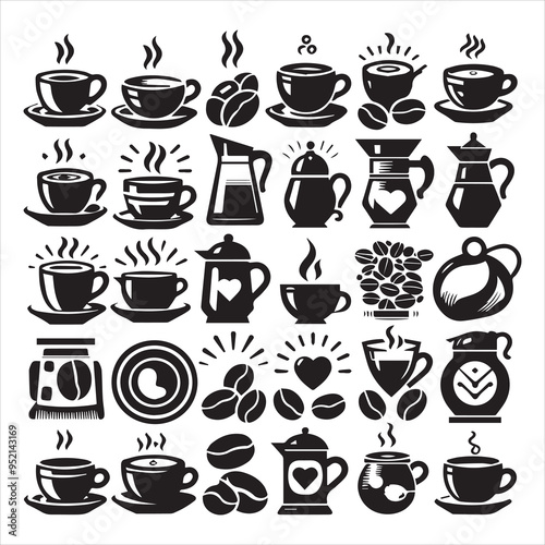 Print Coffee Beans Black silhouette vector in white background 