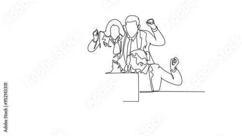 Wallpaper Mural Self drawing animation of single line draw group of marketing team celebrating and hugging each other for their successful goal achievement. Working celebration. Continuous line. Full length animated Torontodigital.ca