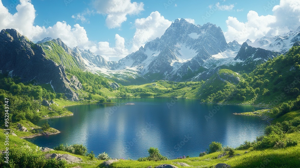 Fototapeta premium Gorgeous tropical destination with crystal waters and majestic mountain scenery wallpaper