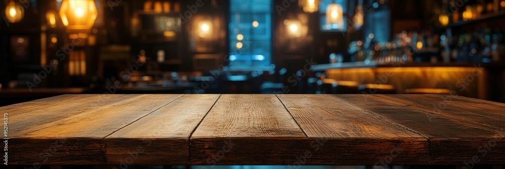 Rustic Wooden Table in a Cozy Bar Setting Rustic Wooden Table in a Cozy Bar Setting