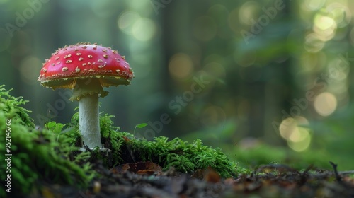 Red Mushroom in a Mossy Forest Setting