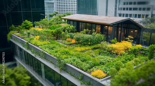 Sustainable Data Center with a Lush Green Roof Blending into the Urban Environment Showcasing the of Nature and Modern Technology for a Greener Future