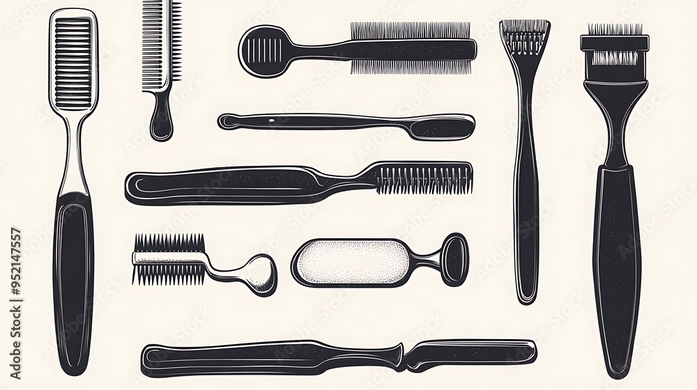 Set of icons for barber razors, featuring retro straight razor blades in silhouette style Set of icons for barber razors, featuring retro straight razor blades in silhouette style