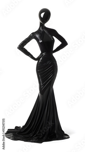 Wallpaper Mural 3D Fashion shiny black female mannequin wearing black dress isolated on white background. Black body silhouette, dressmakers dummy	 Torontodigital.ca