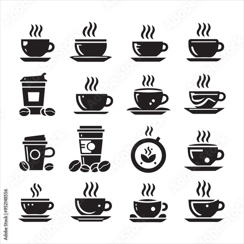 Print Coffee Beans Black silhouette vector in white background 