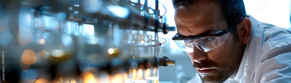 Fototapeta premium Male Scientist Inspecting Carbon Experiment in Controlled Laboratory Environment