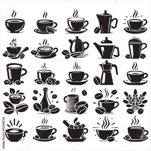 Print Coffee Beans Black silhouette vector in white background 