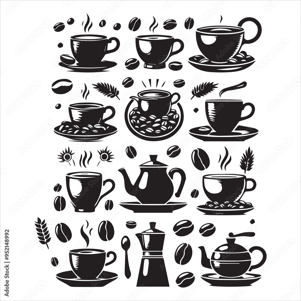 Print Coffee Beans Black silhouette vector in white background
Print Coffee Beans Black silhouette vector in white background