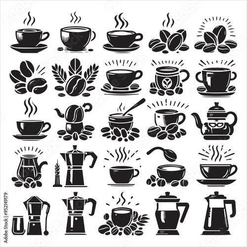 Wallpaper Mural Print Coffee Beans Black silhouette vector in white background 
 Torontodigital.ca