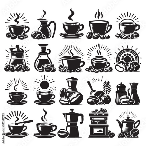 Print Coffee Beans Black silhouette vector in white background 