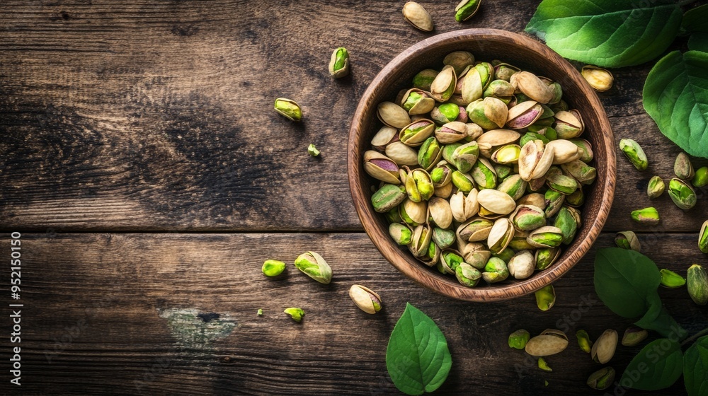 Rustic Bowl of Fresh Pistachios with Green Leaves Rustic Bowl of Fresh Pistachios with Green Leaves