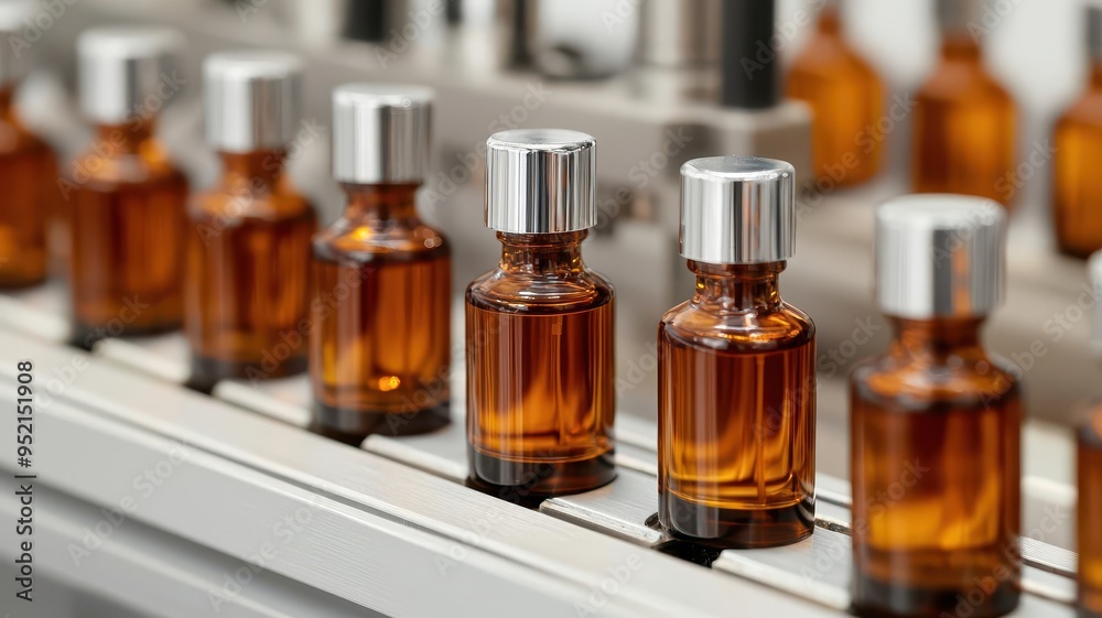 A closeup of a factory line producing synthetic fragrances A closeup of a factory line producing synthetic fragrances