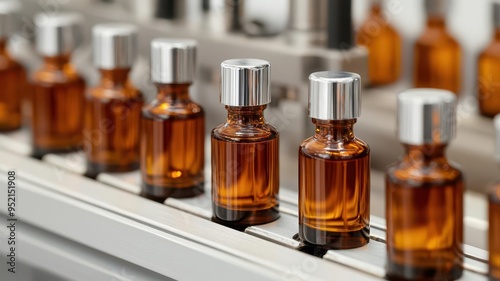 A closeup of a factory line producing synthetic fragrances